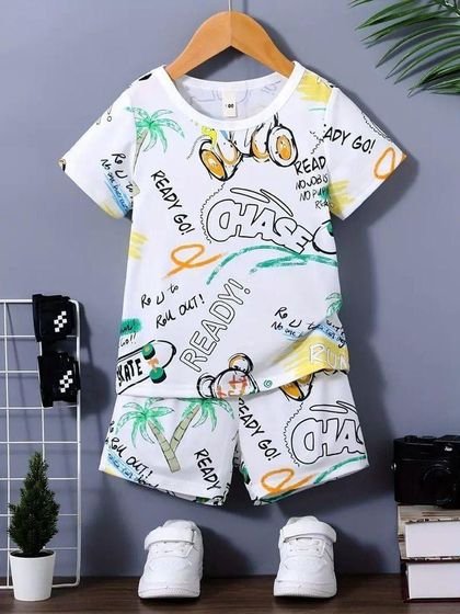 Boys Printed Tee & Shorts Co-ord (Pack of 3)