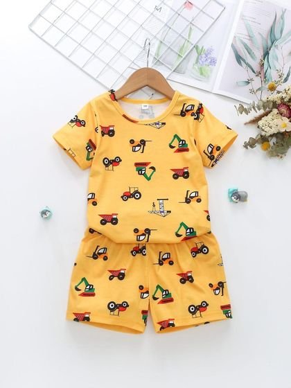 Boys Car Print Tee & Shorts Set (Pack of 3)