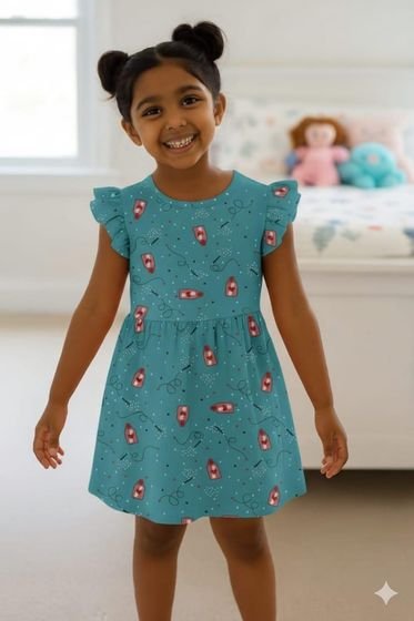 Girls Teal Floral Frock Combo (Pack of 3)