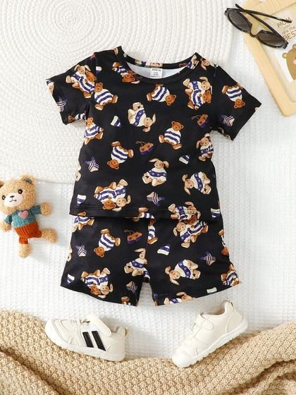 Boys Black Printed Set Combo (Pack of 3)