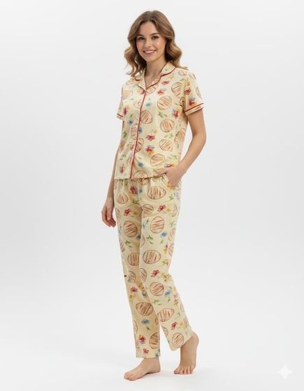 Women's Cream Night Suit Combo (Pack of 2)