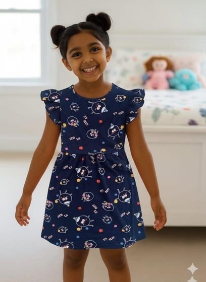 Girls Navy Floral Cotton Frock