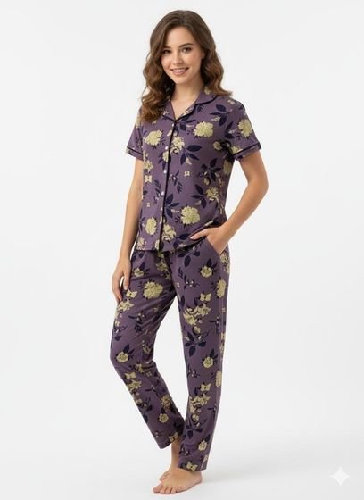 Women's Purple Printed Night Suit (Pack of 3)