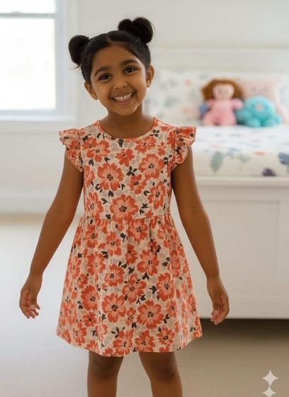 Girls Orange Floral Frock
